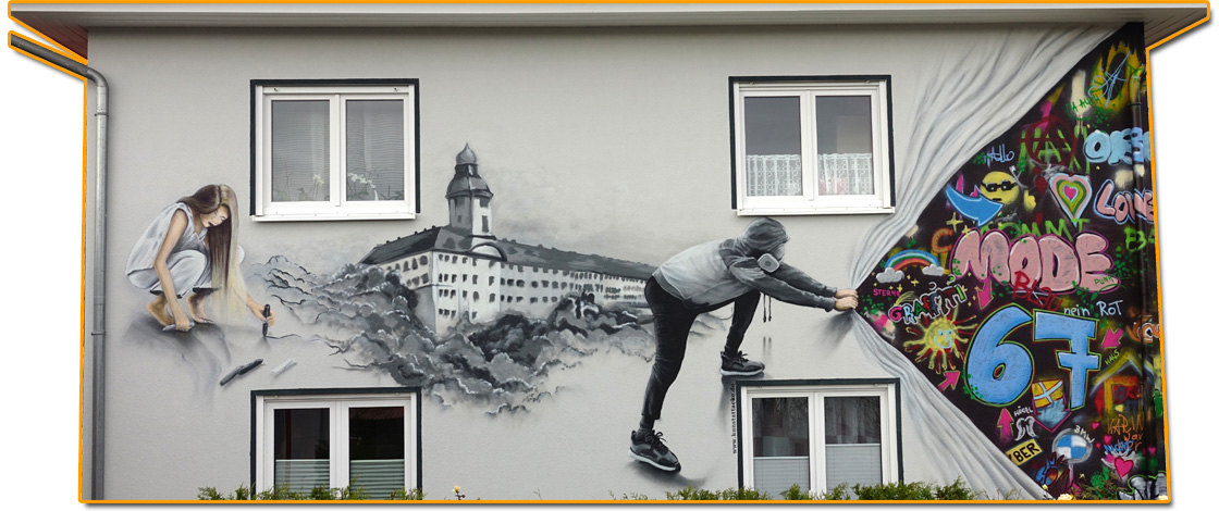 Fassadenbild von KUNSTATTACKE Graffiti und Kunst von KUNSTATTACKE