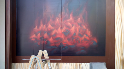 "gl�hende Kohlen" Gestaltung Grillcontainer